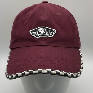 Vans Off The‎ Wall Hat Baseball Cap Burgundy Checkered Bill Adjustable